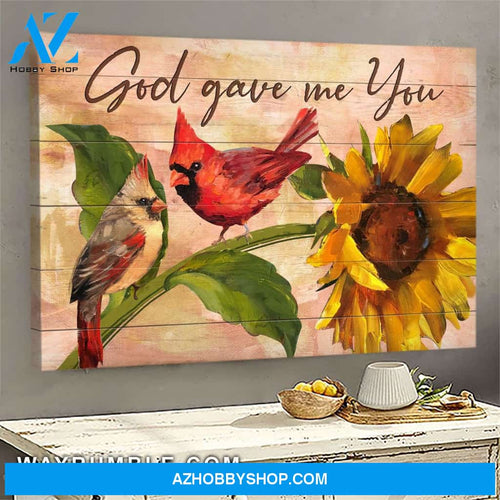 Cardinal and sunflower - God gave me you Jesus Landscape Canvas Prints, Wall Art