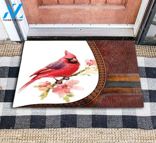 Cardinal Bird Flowers Animals Lover Leather Doormat Welcome Mat House Warming Gift Home Decor Funny Doormat Gift Idea