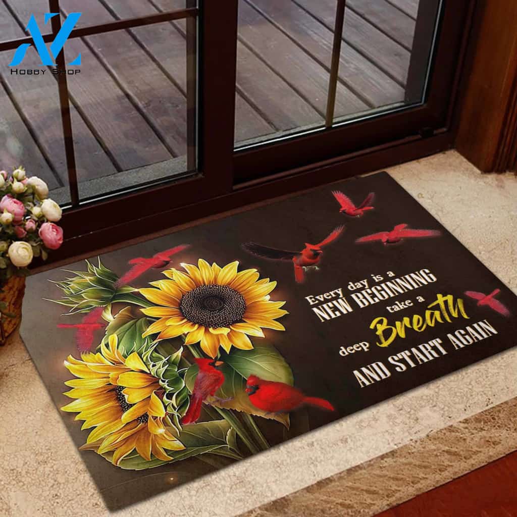 Cardinal Every Day Is A New Beginning Doormat | Welcome Mat | House Warming Gift