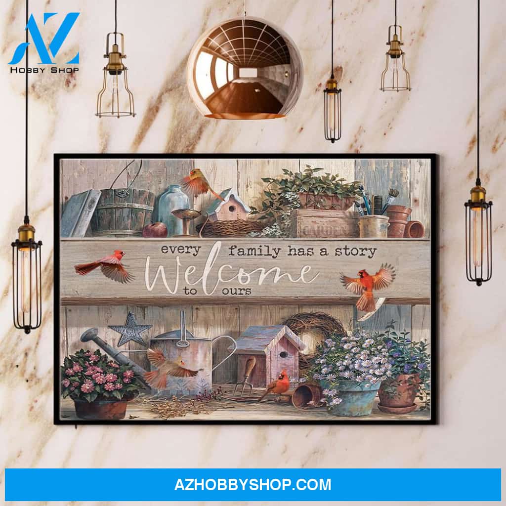 Cardinal Every Family Has A Story Welcome Canvas And Poster, Wall Decor Visual Art