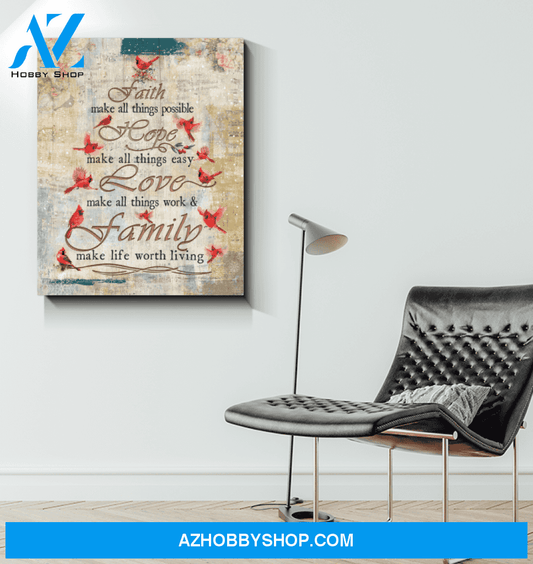 Cardinal Faith Hope Love Family - Matte Canvas, Gift for you, gift for her, gift for him, gift for dog lover, gift for cardinal lover, memorial gift, gift for memories