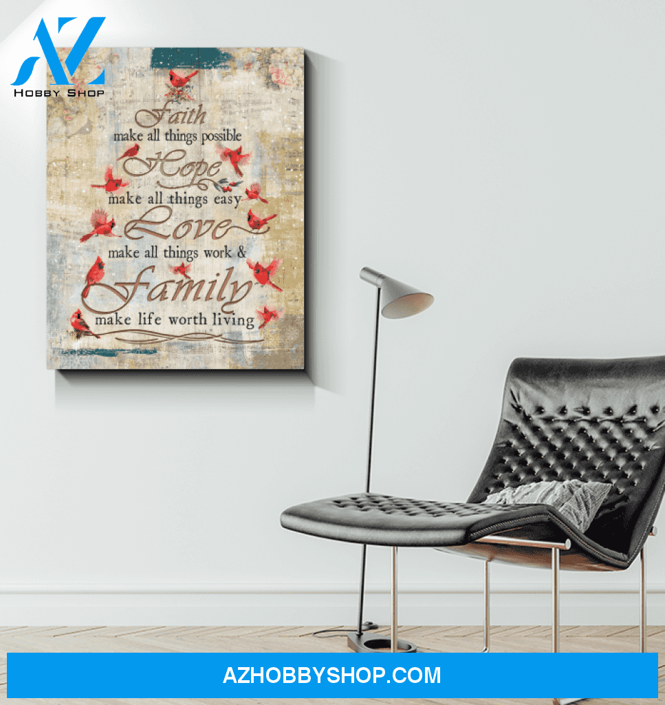 Cardinal Faith Hope Love Family - Matte Canvas, Gift for you, gift for her, gift for him, gift for dog lover, gift for cardinal lover, memorial gift, gift for memories