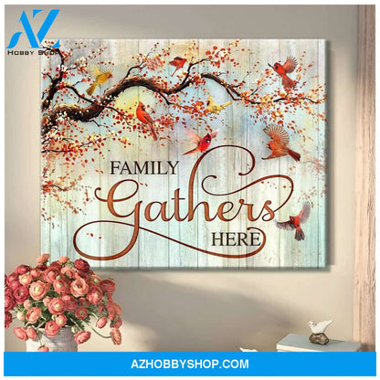 Cardinal Family Gathers Here Canvas Wall Art Gift Family