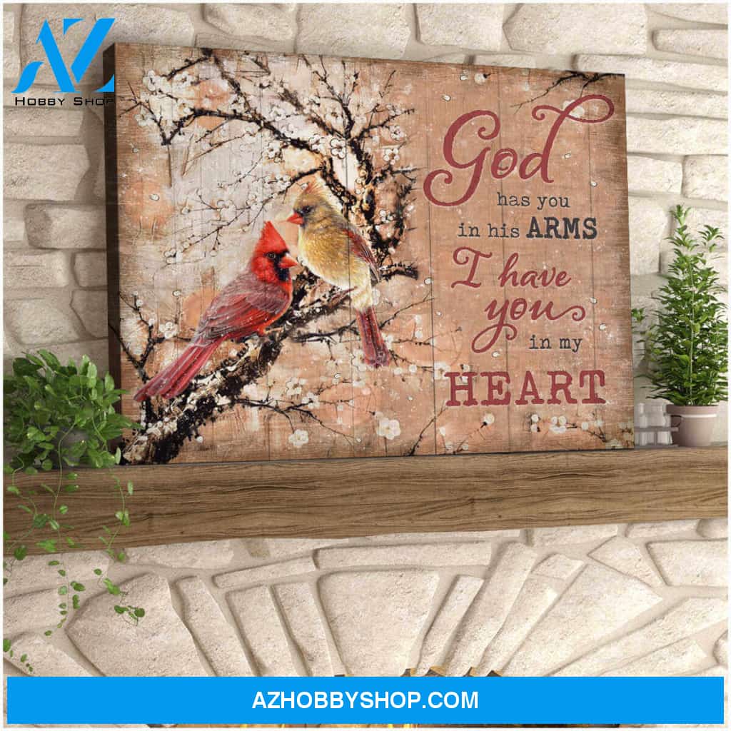Cardinal God Has You In His Arms Canvas Wall Art Decor