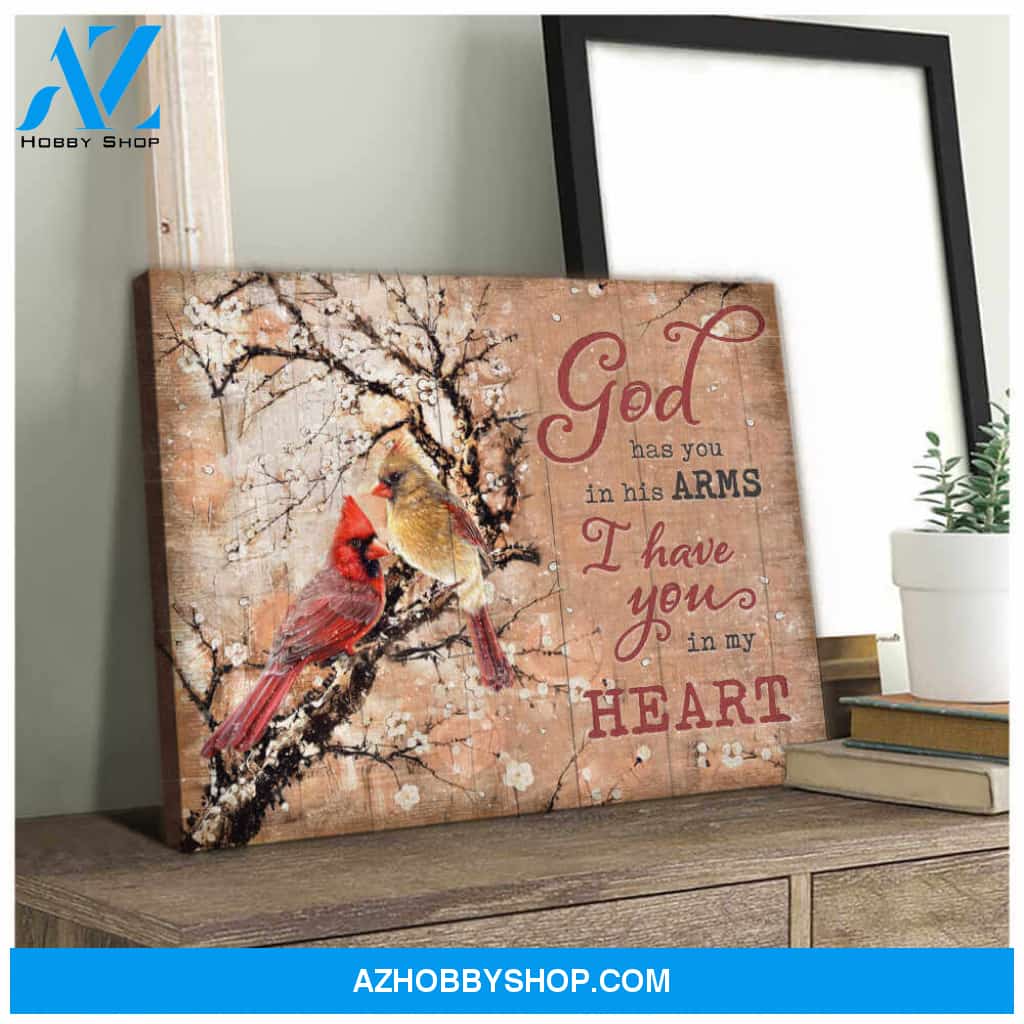 Cardinal God Has You In His Arms Canvas Wall Art Decor
