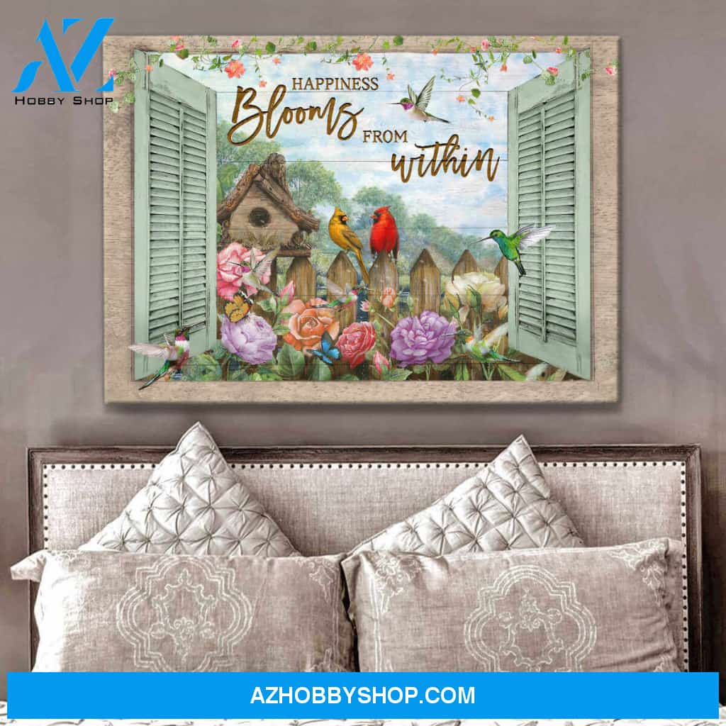 Cardinal Happiness Blooms From Within Canvas Wall Art Decor