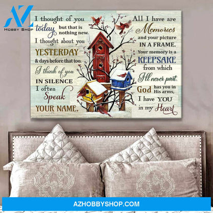 Cardinal Memorial Canvas I thought of you Wall Art Decor