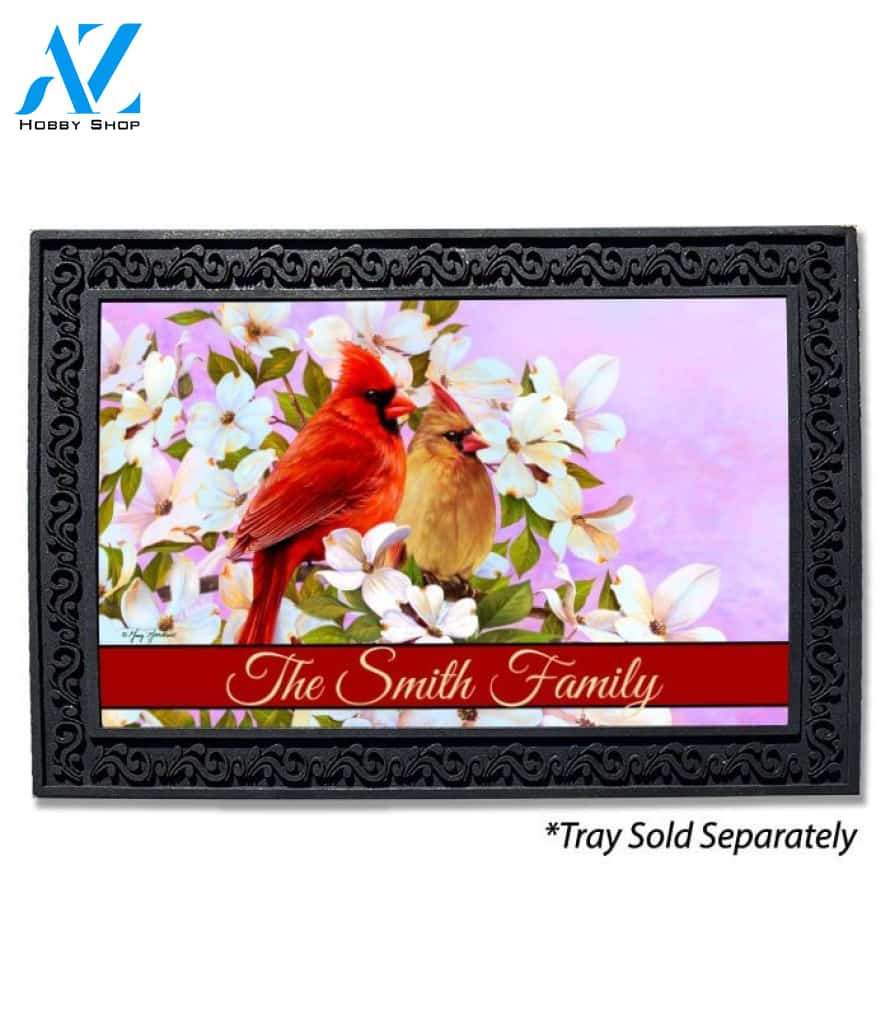 Cardinal Pair & Dogwood Personalized Doormat - 18" x 30"