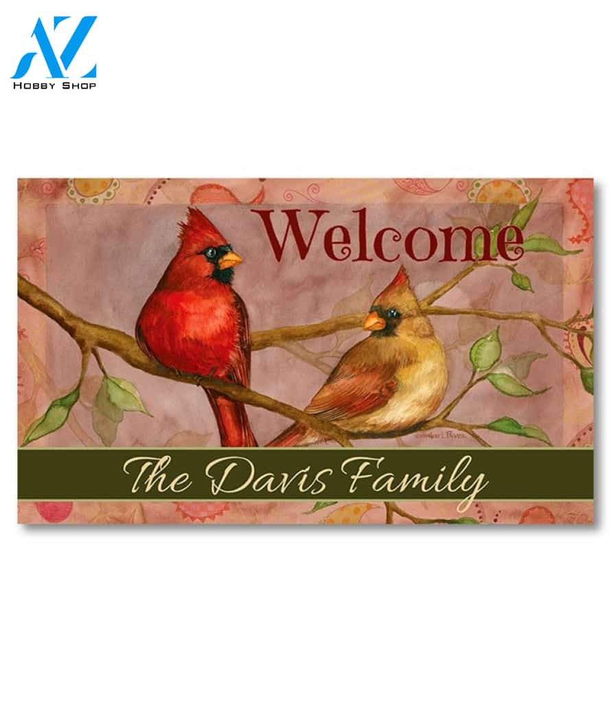 Cardinal Pair Personalized Doormat - 18" x 30"