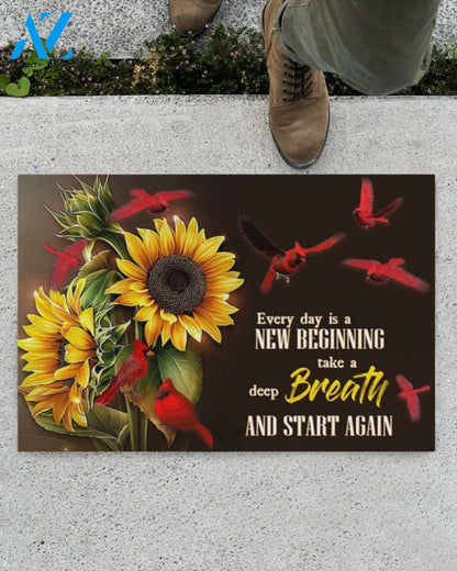 Cardinal Sunflower Every Day Is A New Beginning Indoor And Outdoor Doormat Gift For Cardinal Lovers Birthday Gift Decor Warm House Gift Welcome Mat