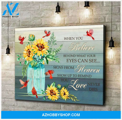 Cardinal Sunflower When You Believe Canvas Wall Art