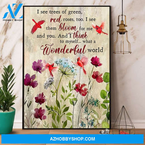 Cardinal What A Wonderful World I See Tree Of Green Canvas And Poster, Wall Decor Visual Art