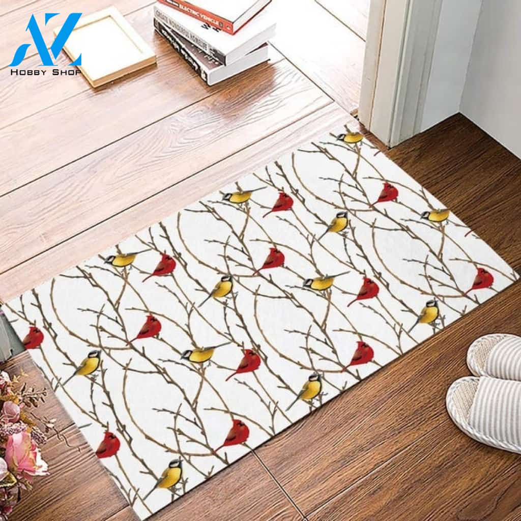 Cardinals Bird Yellow Red Rug Welcome Mat Housewarming Gift Home Decor Funny Doormat Best Gift Idea for Friend Birthday, Gift for MemorialDay