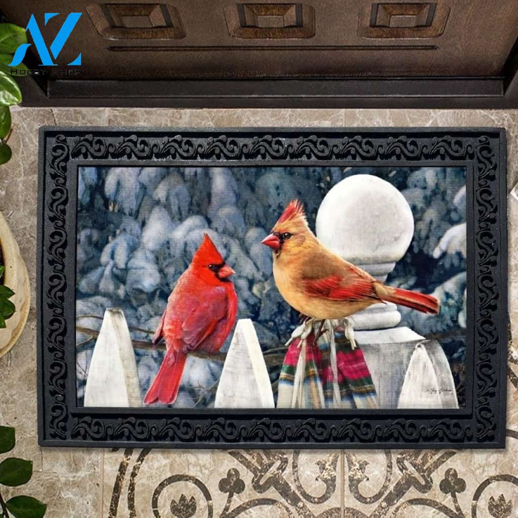 Cardinals on the Fence Doormat - 18" x 30"