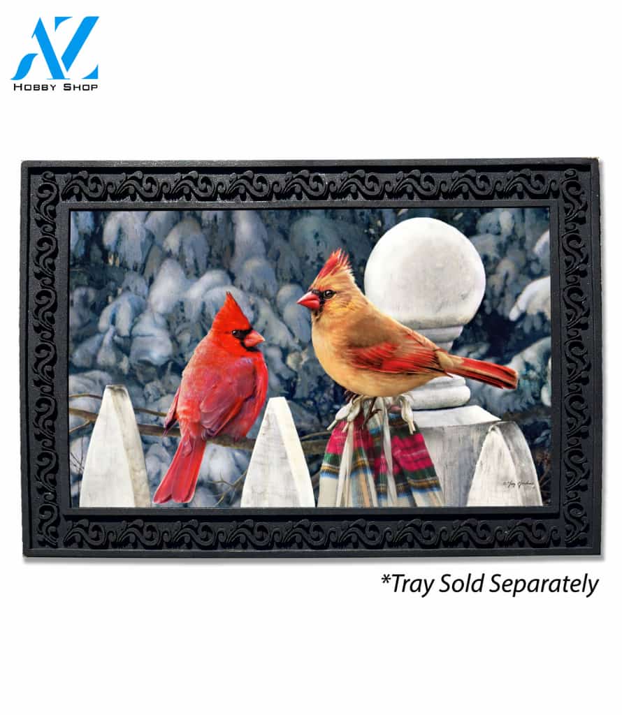 Cardinals on the Fence Doormat - 18" x 30"