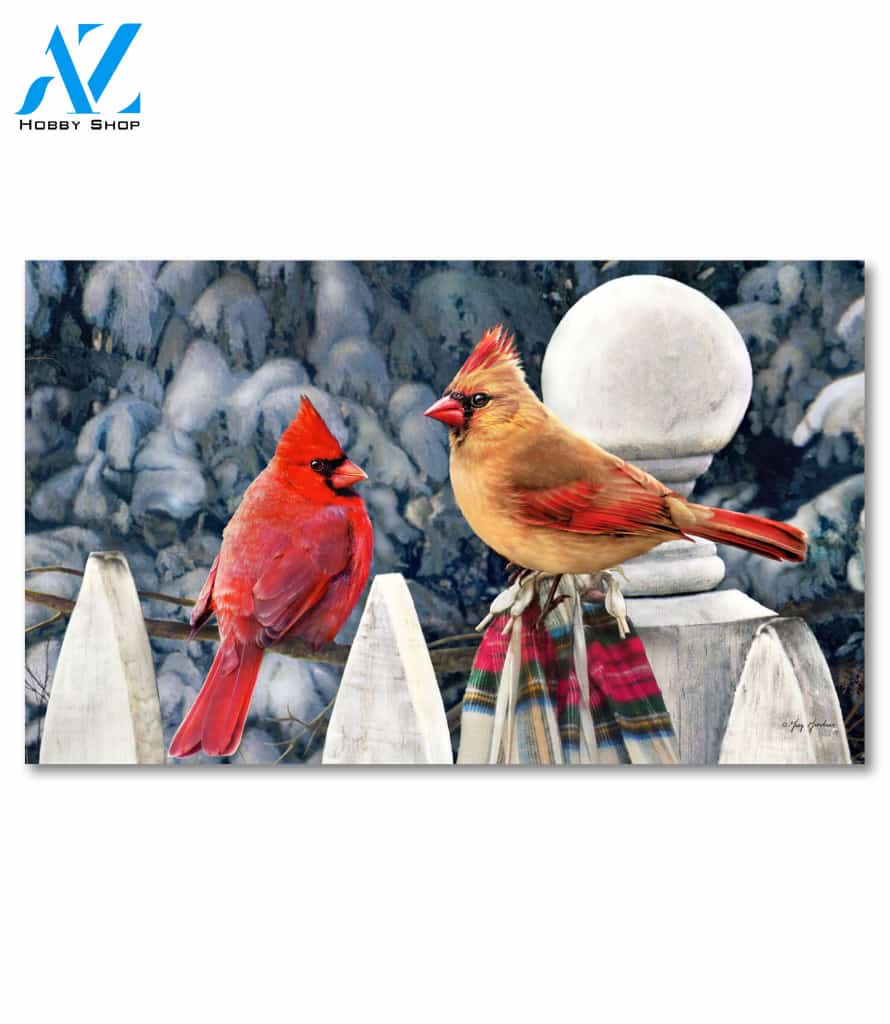 Cardinals on the Fence Doormat - 18" x 30"