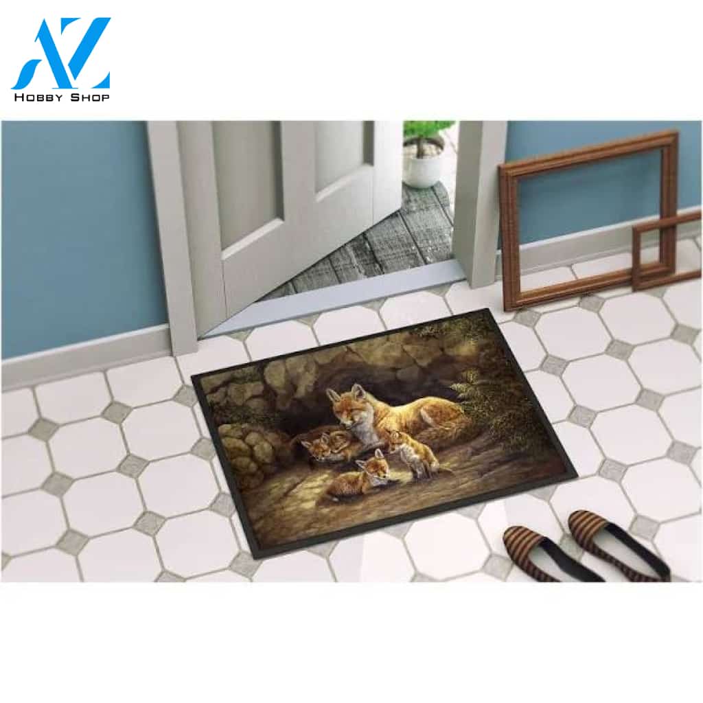 Caroline's Treasures Fox Family Foxes by The Den Indoor or Outdoor Mat