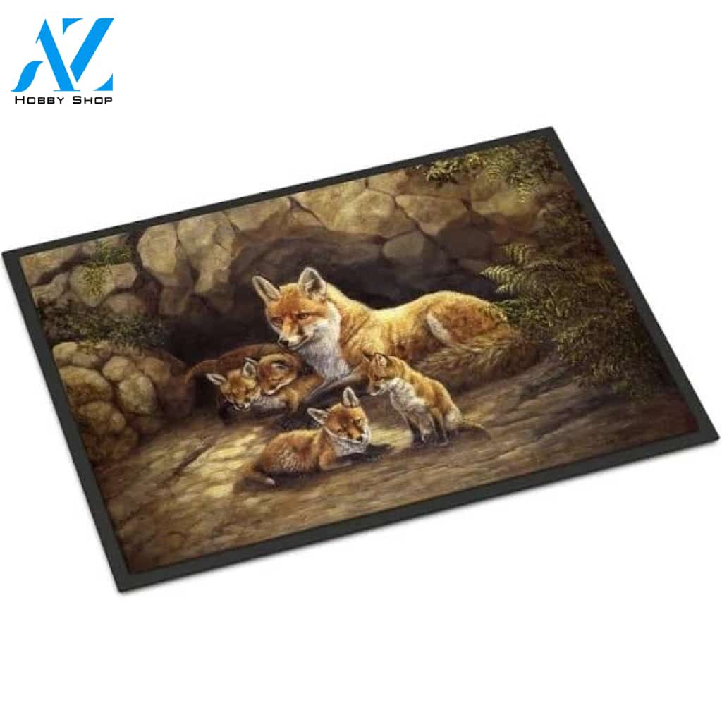 Caroline's Treasures Fox Family Foxes by The Den Indoor or Outdoor Mat