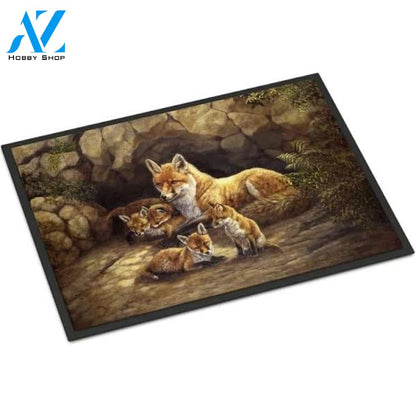 Caroline's Treasures Fox Family Foxes by The Den Indoor or Outdoor Mat