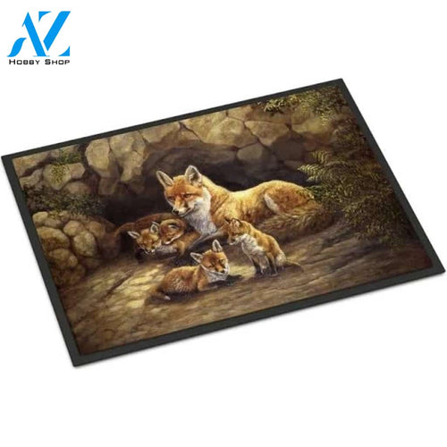 Caroline's Treasures Fox Family Foxes by The Den Indoor or Outdoor Mat