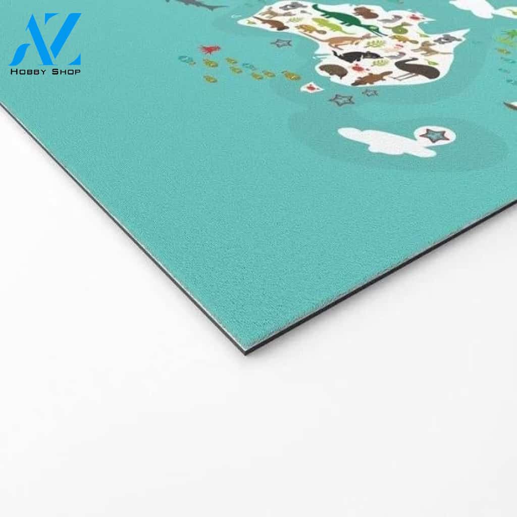 Cartoon Animal World Map Funny Indoor And Outdoor Doormat Warm House Gift Welcome Mat Birthday Gift For Kids Student Class Teacher School