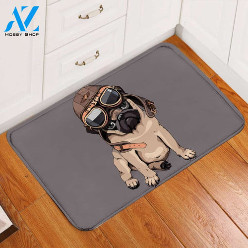 Cartooned Pug Gray Door Mat
