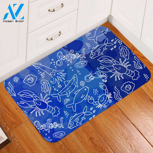Cartooned Seafood Blue Door Mat