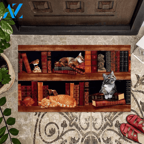 Cat And Book Easy Clean Welcome DoorMat | Felt And Rubber | DO1698