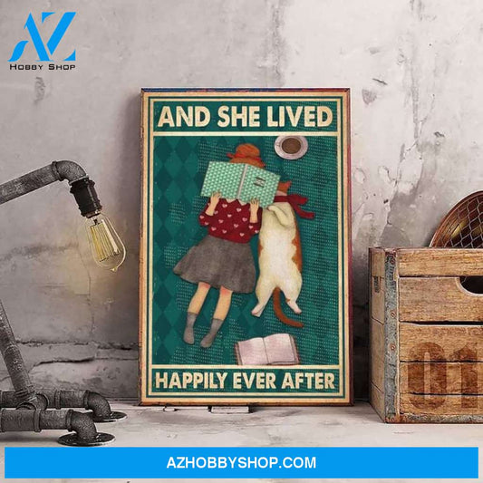 Cat And Books Lover Canvas And Poster, Wall Decor Visual Art