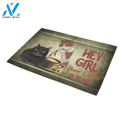 Cat And Coffee Are Ready Doormat Indoor And Outdoor Mat Entrance Rug Sweet Home Decor Housewarming Gift Gift For Friend Family Stem Feminist