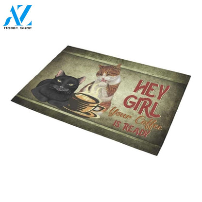 Cat And Coffee Are Ready Printed Doormat Home Decor