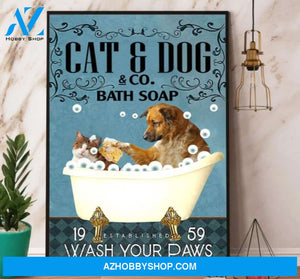 Cat And Dog Co Bath Soap Wash Your Paws Canvas And Poster, Wall Decor Visual Art