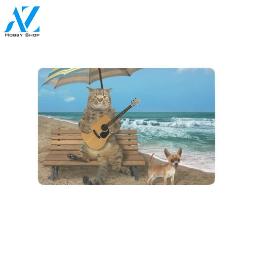 Cat And Dog On The Beach Doormat Welcome Mat Housewarming Gift Home Decor Funny Doormat Best Gift Idea For Beach Lovers