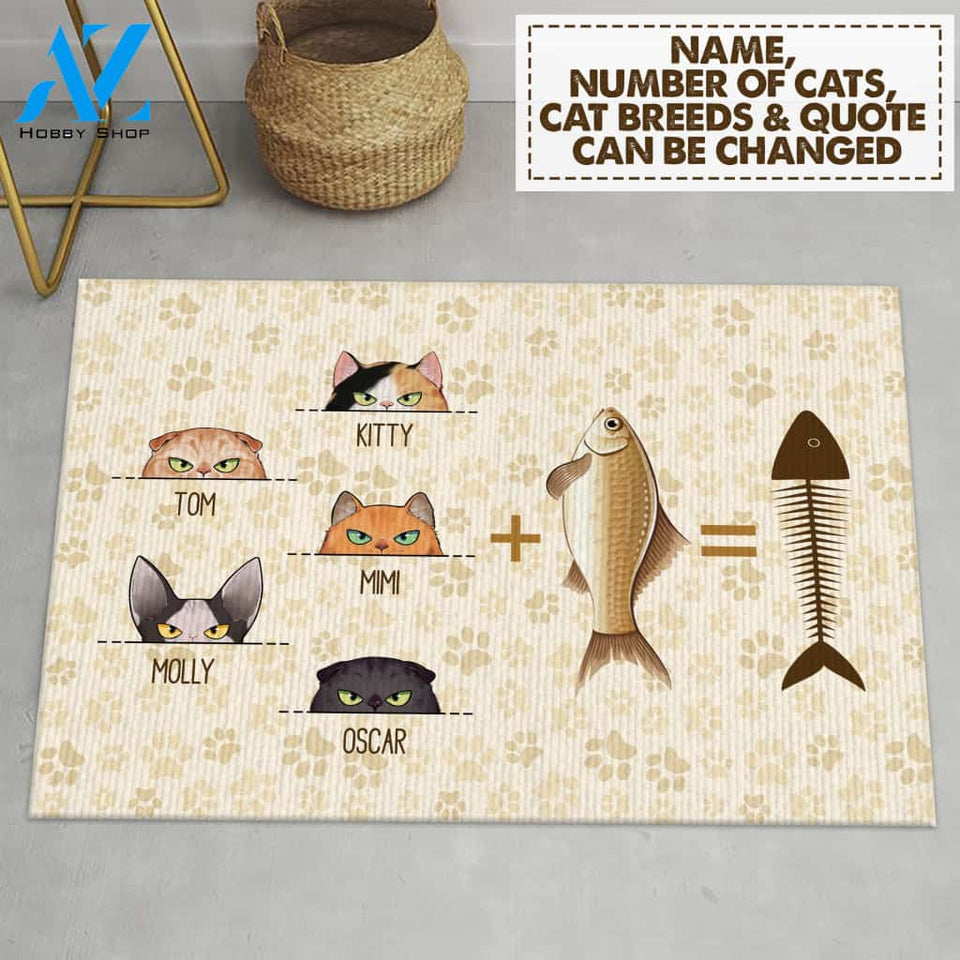 Cat And Fish Bone Personalized Rug - RG001PS | Welcome Mat | House Warming Gift