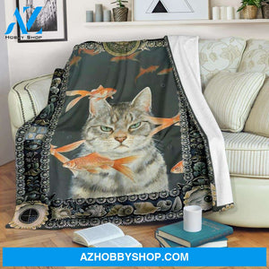 Cat And Goldfish Fleece Blanket Gift For Cat Lovers Gift For Friend Gift For Family Birthday Gift Home Decor Bedding Couch Sofa Soft And Comfy Cozy