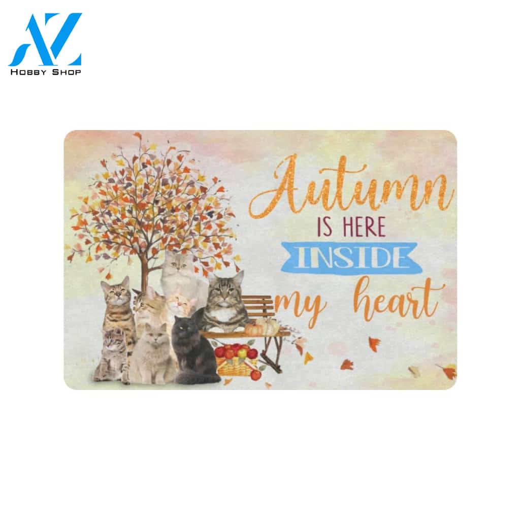 Cat Autumn Is Inside My Heart Doormat Indoor And Outdoor Mat Entrance Rug Sweet Home Decor Housewarming Gift Gift For Friend Family Stem Feminist