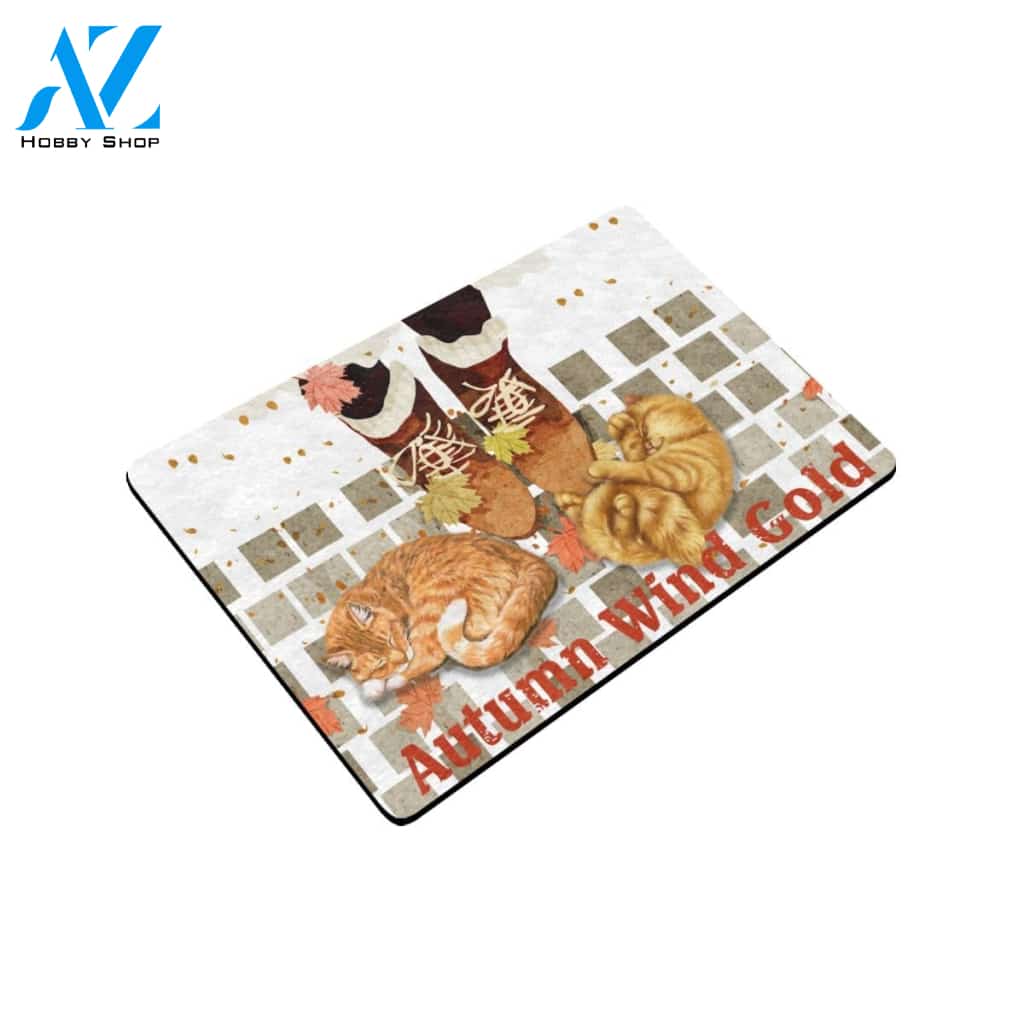 Cat Autumn Wind Cold Doormat Indoor And Outdoor Mat Entrance Rug Sweet Home Decor Housewarming Gift Gift For Friend Family Stem Feminist