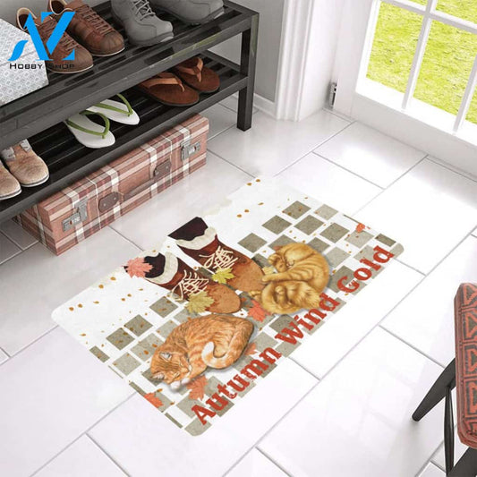 Cat Autumn Wind Gold Easy Clean Welcome DoorMat | Felt And Rubber | 40x60 cm | 45x75 cm | 60x90 cm | Colorful | DO1332