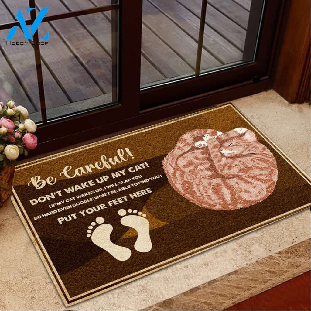 Cat Be Careful! Don't Wake Up My Cat Doormat Welcome Mat House Warming Gift Home Decor Gift for Cat Lovers Funny Doormat Gift Idea
