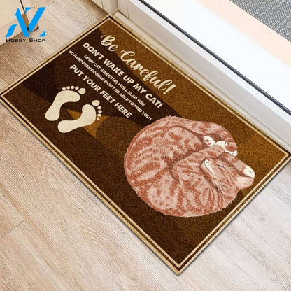 Cat Be Careful! Don't Wake Up My Cat Doormat Welcome Mat House Warming Gift Home Decor Gift for Cat Lovers Funny Doormat Gift Idea