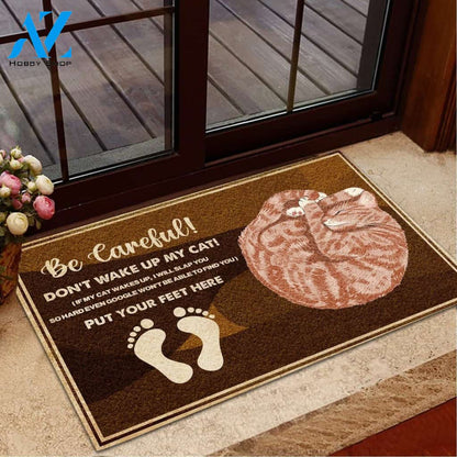 Cat Be Careful Don't Wake Up My Cat Printed Doormat Home Decor