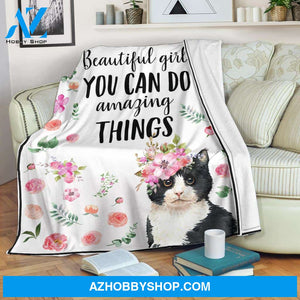 Cat Beautiful Girl You Can Do Amazing Things Fleece Blanket Gift For Family Friend Gift For Cat Lovers Home Decor Bedding Couch Sofa Soft And Comfy Cozy