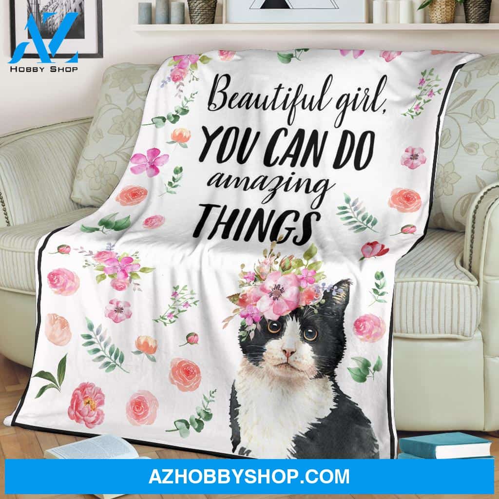 Cat Beautiful Girl You Can Do Amazing Things Fleece Blanket Gift For Family Friend Gift For Cat Lovers Home Decor Bedding Couch Sofa Soft And Comfy Cozy