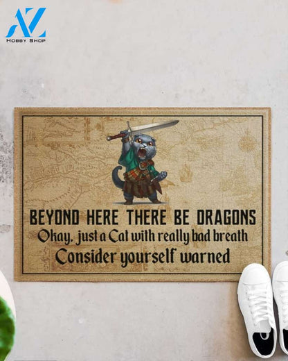 Cat beyond here there be dragons doormat