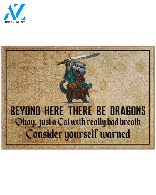 Cat beyond here there be dragons doormat