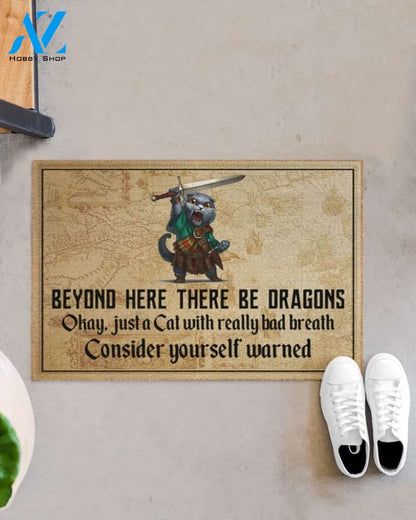 Cat beyond here there be dragons doormat