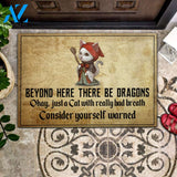 Cat Beyond Here There Be Dragons Rubber Base Doormat