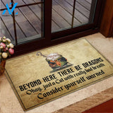 Cat Beyond Here There Be Dragons Rubber Base Doormat