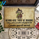 Cat Beyond Here There Be Dragons Rubber Base Doormat