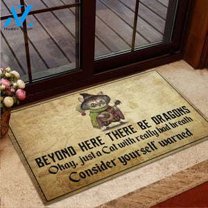 Cat Beyond Here There Be Dragons Rubber Base Doormat